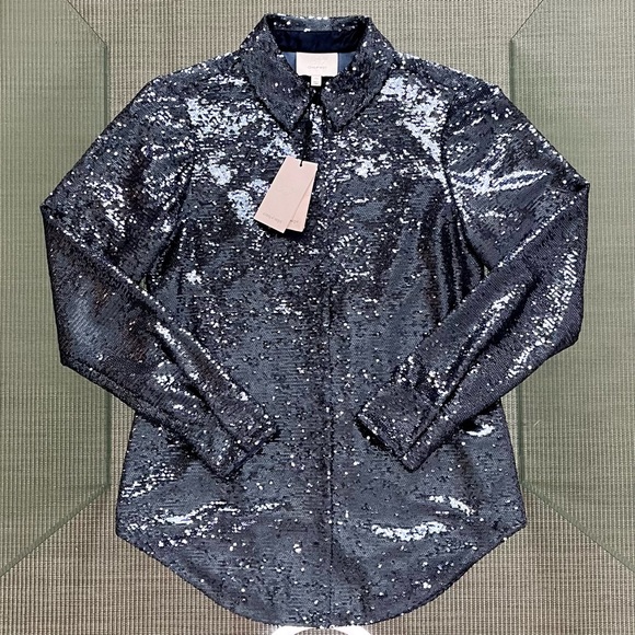 Cinq a Sept Onyx Isha Sequined Button Down Top NWT - Picture 11 of 13